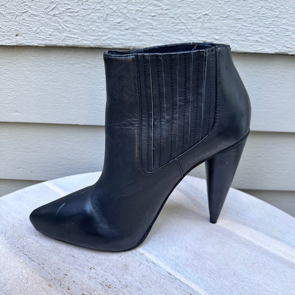 Jeffrey Campbell Black Leather Pointed Toe Cone Heel Ankle Boots Womens 8 - Picture 11 of 15